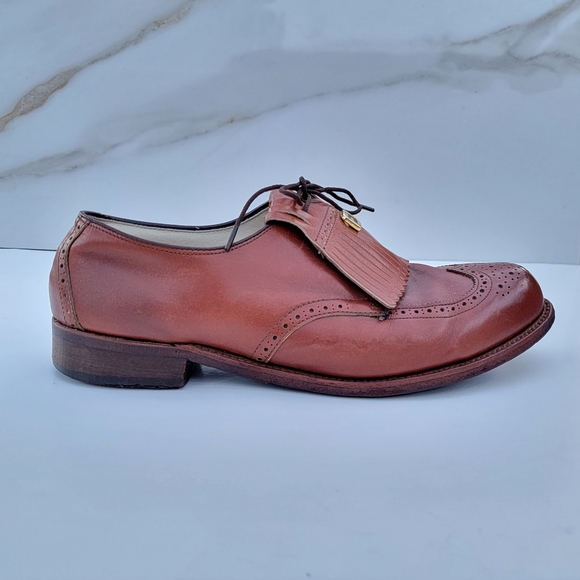 FOOTJOY VINTAGE Kiltie Wingtip Derby men\'s golf shoes Size 10 Cognac main image 16